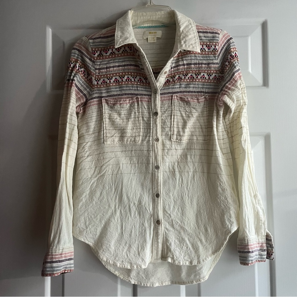 Maeve Anthropologie Wool Blend Button Down Shirt Size Small